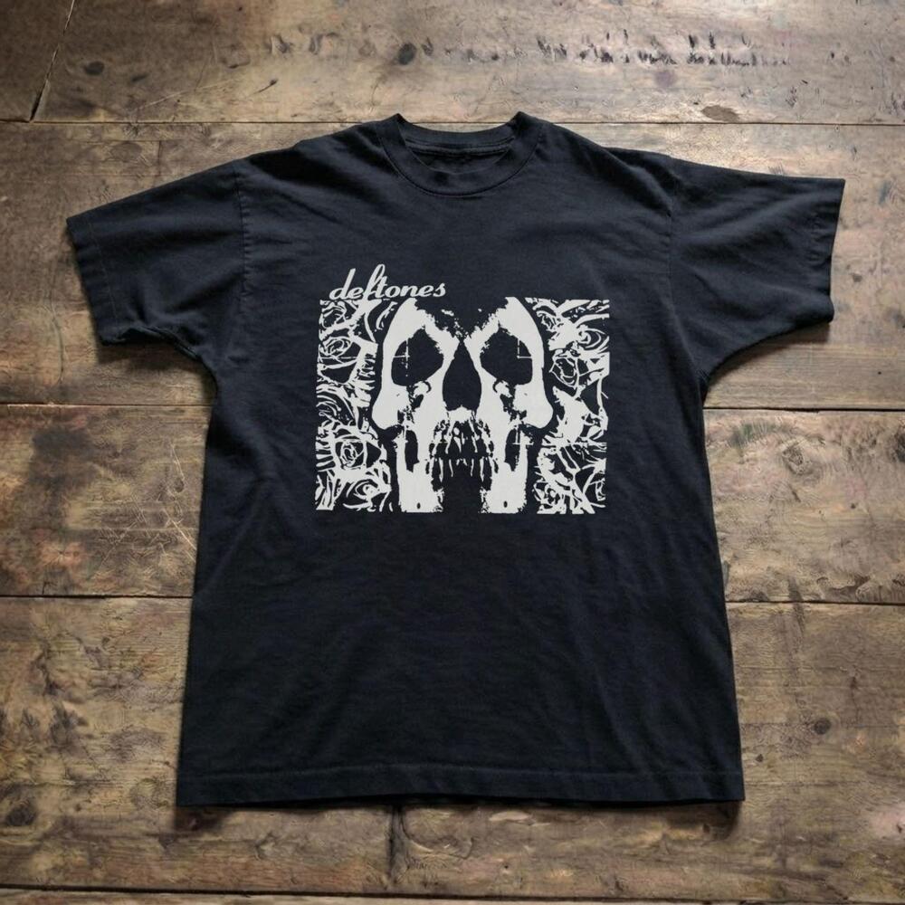 Deftones Band T-shirt, Black Skull Roses Graphic Rock Tee